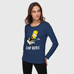 Лонгслив хлопковый женский Limp Bizkit Барт Симпсон рокер, цвет: тёмно-синий — фото 2