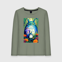 Лонгслив хлопковый женский My neighbor Totoro - neural network - art, цвет: авокадо