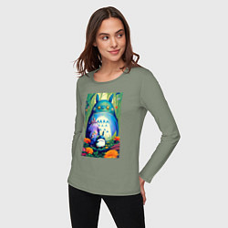 Лонгслив хлопковый женский My neighbor Totoro - neural network - art, цвет: авокадо — фото 2