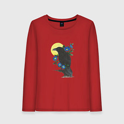 Лонгслив хлопковый женский Ворон на ветке под солнцем, цвет: красный