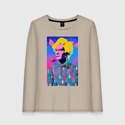 Лонгслив хлопковый женский Andy Warhol - self-portrait - pop art, цвет: миндальный