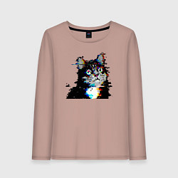 Лонгслив хлопковый женский Pixel cat, цвет: пыльно-розовый