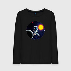 Лонгслив хлопковый женский Космонавт в невесомости, цвет: черный