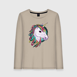 Лонгслив хлопковый женский Лошадь единорог, цвет: миндальный