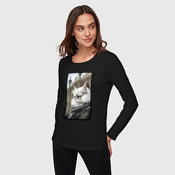 Лонгслив хлопковый женский Санкт-Петербург котик, цвет: черный — фото 2