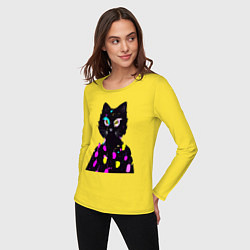 Лонгслив хлопковый женский Котяра в модном свитере - неон, цвет: желтый — фото 2