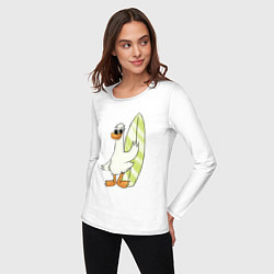 Лонгслив хлопковый женский Гусь серфингист в очках, цвет: белый — фото 2