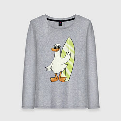 Лонгслив хлопковый женский Гусь серфингист в очках, цвет: меланж