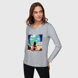 Лонгслив хлопковый женский Девушка на пляже, цвет: меланж — фото 2