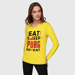 Лонгслив хлопковый женский Надпись: eat sleep PUBG repeat, цвет: желтый — фото 2