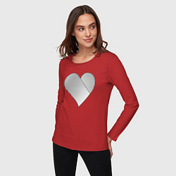 Лонгслив хлопковый женский Сердце с черными линиями, цвет: красный — фото 2