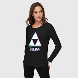 Лонгслив хлопковый женский Zelda в стиле glitch и баги графики, цвет: черный — фото 2