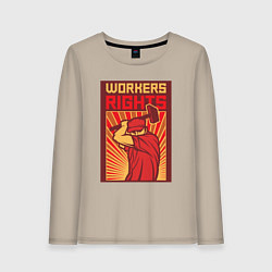 Лонгслив хлопковый женский Права работников, цвет: миндальный
