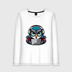 Лонгслив хлопковый женский Never sleep owl, цвет: белый