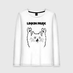 Лонгслив хлопковый женский Linkin Park - rock cat, цвет: белый