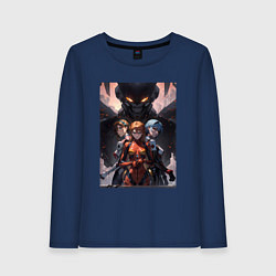 Лонгслив хлопковый женский Лучшие девочки Евангелиона: Аска, Рей, цвет: тёмно-синий