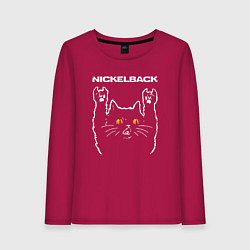 Лонгслив хлопковый женский Nickelback rock cat, цвет: маджента