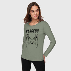 Лонгслив хлопковый женский Placebo - rock cat, цвет: авокадо — фото 2