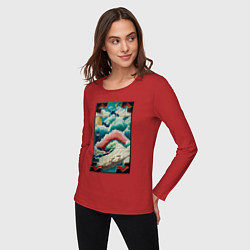 Лонгслив хлопковый женский Облачная мозаика, цвет: красный — фото 2