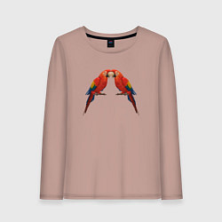 Лонгслив хлопковый женский Пара красных попугаев, цвет: пыльно-розовый