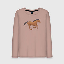 Лонгслив хлопковый женский Мустанг лошадка, цвет: пыльно-розовый