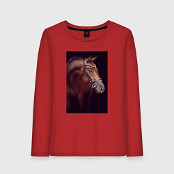 Лонгслив хлопковый женский Лошадь во всей красе, цвет: красный