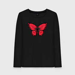 Лонгслив хлопковый женский Албания бабочка, цвет: черный