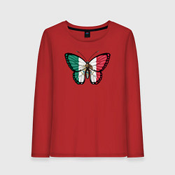 Лонгслив хлопковый женский Мексика бабочка, цвет: красный