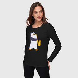 Лонгслив хлопковый женский Пингвин играет на инструменте, цвет: черный — фото 2