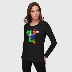 Лонгслив хлопковый женский Марио на Йоши, цвет: черный — фото 2