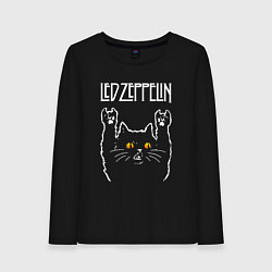 Лонгслив хлопковый женский Led Zeppelin rock cat, цвет: черный