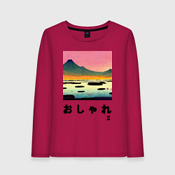 Лонгслив хлопковый женский MoMo - Горное озеро в японском стиле, цвет: маджента