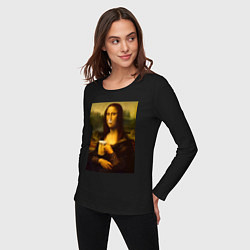 Лонгслив хлопковый женский Мона Лиза с пивом, цвет: черный — фото 2