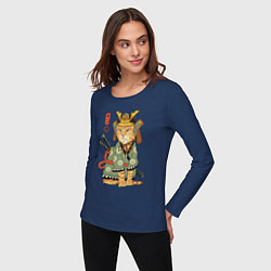 Лонгслив хлопковый женский Samurai battle cat, цвет: тёмно-синий — фото 2