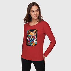 Лонгслив хлопковый женский Abstract Colorful Fox, цвет: красный — фото 2
