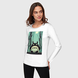 Лонгслив хлопковый женский Хранитель леса Тоторо, цвет: белый — фото 2