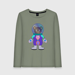 Лонгслив хлопковый женский Мишка космонавт, цвет: авокадо