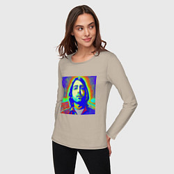 Лонгслив хлопковый женский Kurt Cobain Glitch Art, цвет: миндальный — фото 2