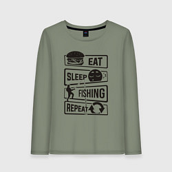 Лонгслив хлопковый женский Eat sleep fishing repeat, цвет: авокадо