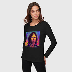 Лонгслив хлопковый женский Jim Morrison Strange colors Art, цвет: черный — фото 2