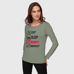 Лонгслив хлопковый женский Eat sleep rush b repeat, цвет: авокадо — фото 2