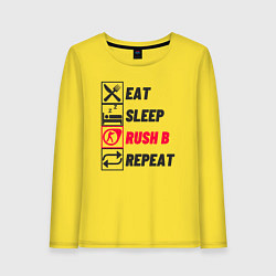 Лонгслив хлопковый женский Eat sleep rush b repeat, цвет: желтый