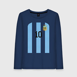 Лонгслив хлопковый женский Месси сборная Аргентины ЧМ 2022, цвет: тёмно-синий