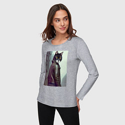 Лонгслив хлопковый женский Модный котяра - Лондон - нейросеть, цвет: меланж — фото 2