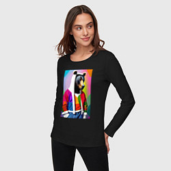 Лонгслив хлопковый женский Baer fashionista - pop art - neural network, цвет: черный — фото 2