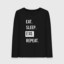 Лонгслив хлопковый женский Eat Sleep EXO Repeat, цвет: черный