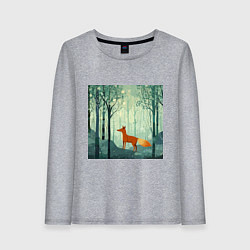 Лонгслив хлопковый женский Рыжая лисичка в лесу, цвет: меланж