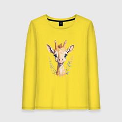Лонгслив хлопковый женский Милый жираф, цвет: желтый