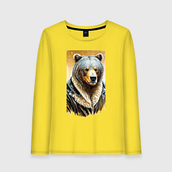 Лонгслив хлопковый женский Могучий медведь в кожаной куртке, цвет: желтый