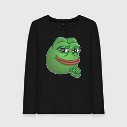 Лонгслив хлопковый женский Лягушонок Пепе не доволен тобой, цвет: черный